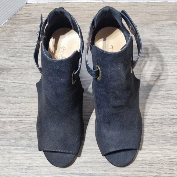 ShoeDazzle Rika Stacked Heeled Sandal Size 8 Black Open Toe - Picture 4 of 13